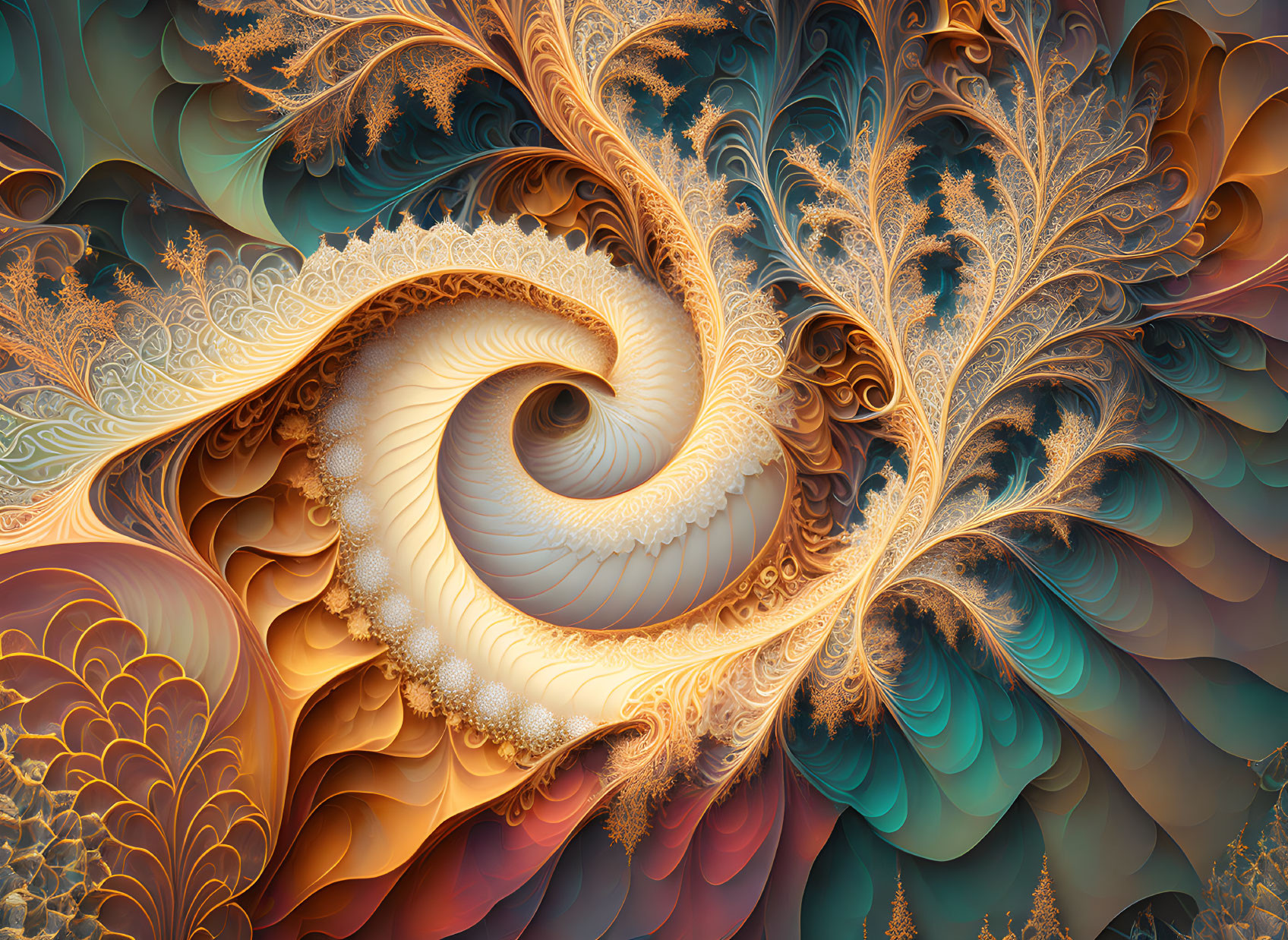 Intricate Warm-Toned Fractal Spiral Pattern