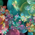 Colorful digital artwork: Surreal floral arrangement in teal, pink, and orange