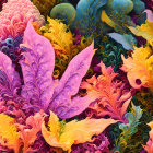 Colorful digital artwork: Intricate multicolored leaves and floral patterns