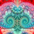 Colorful Spiraling Fractal Pattern in Blue, Red, and Pink