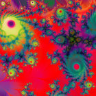 Colorful Swirling Fractal Art in Green, Red, and Yellow Hues