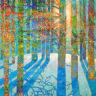 Colorful Forest Scene with Blue Trees and Detailed Foliage