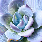 Stylized iridescent lotus flower in blue, white, and gold tones