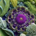 Colorful Fractal Art with Green and Purple Symmetrical Patterns