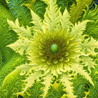 Intricate Green Fractal Pattern Resembling Leaves and Flowers