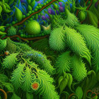 Detailed illustration of lush green fantasy forest scene