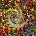 Colorful Fractal Image with Spiral Pattern and Natural Plant-like Designs