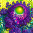 Colorful Fractal Image with Intricate Patterns and Green Orb