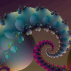 Abstract surreal fractal art with spirals and bubbles in blue, mauve, and brown hues