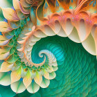 Colorful Fractal Image with Teal, Green, Orange, and White Spiraling Patterns