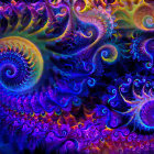 Colorful Abstract Fractal Art: Swirling Blue, Purple, and Gold Patterns