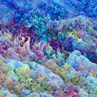 Abstract Ocean Waves in Blue, Purple, and Yellow