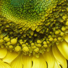 Detailed view of vibrant sunflower petals and green center with disk florets