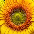 Abstract sunflower digital artwork with intricate green and yellow patterns.