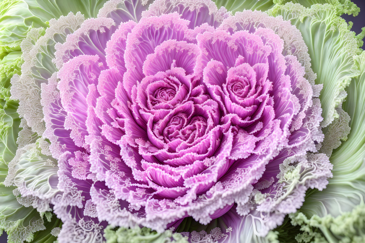 Purple to Green Ruffled Ornamental Kale Leaves