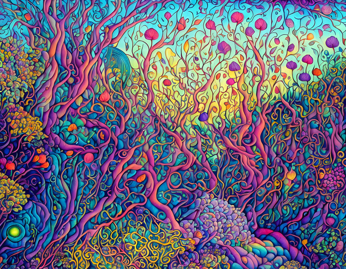 Colorful Psychedelic Illustration of Abstract Tree-like Forms