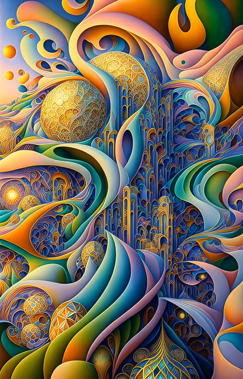 Colorful Psychedelic Art with Swirling Patterns and Organic Shapes