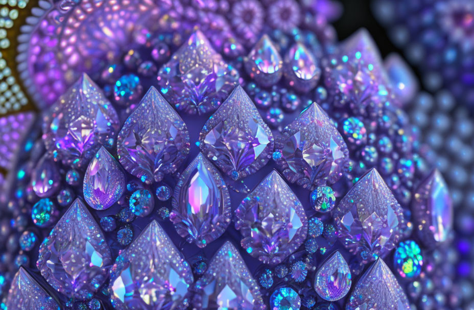 Colorful Crystal Formations with Intricate Details in Shades of Purple and Blue