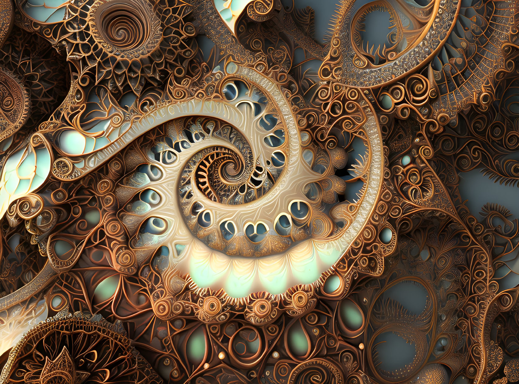 Bronze and Gold Fractal Patterns with Spirals and Swirls