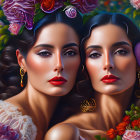 Symmetrical Women Portraits with Floral Arrangements