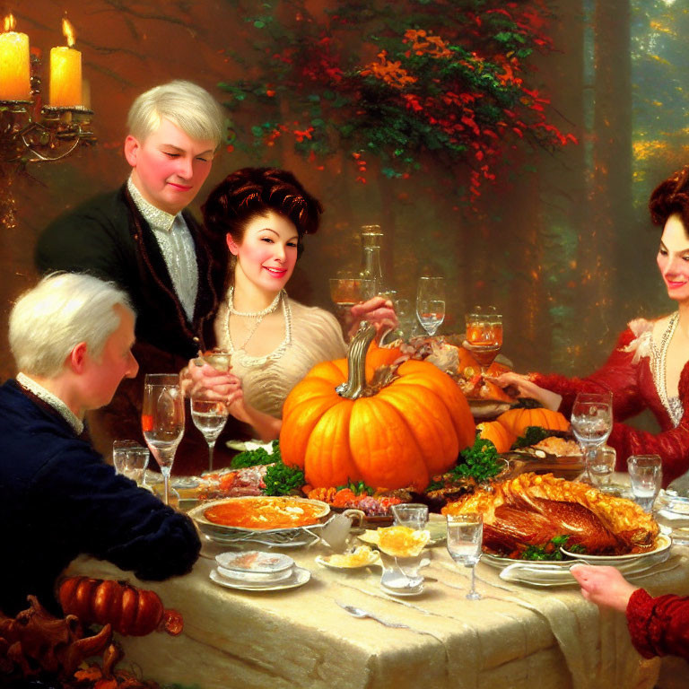 Festive Thanksgiving feast with autumnal decorations