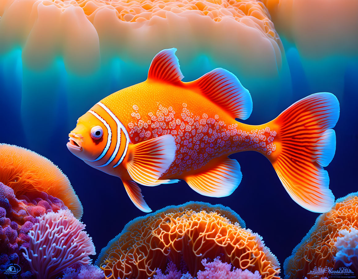 Colorful Orange Fish Swimming Above Vibrant Coral Reefs