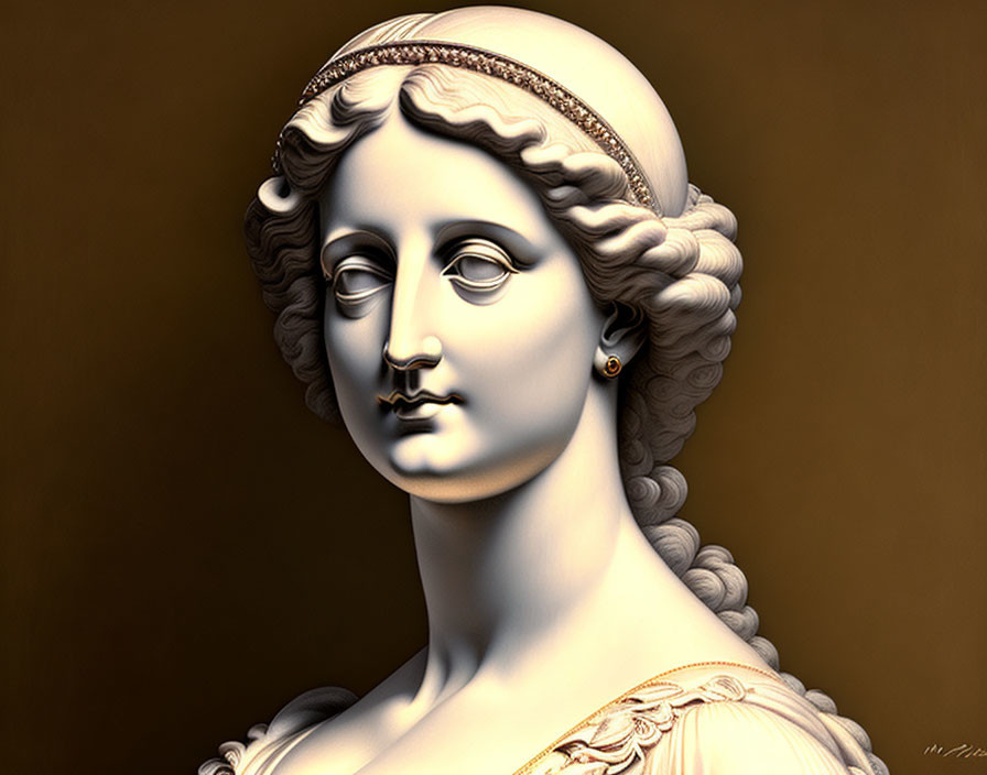 Woman's Bust with Curly Hair and Pearls in 3D Illustration