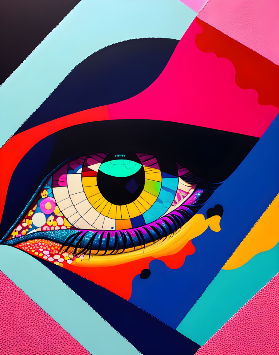 Colorful Abstract Eye Illustration with Vibrant Patterns and Textures