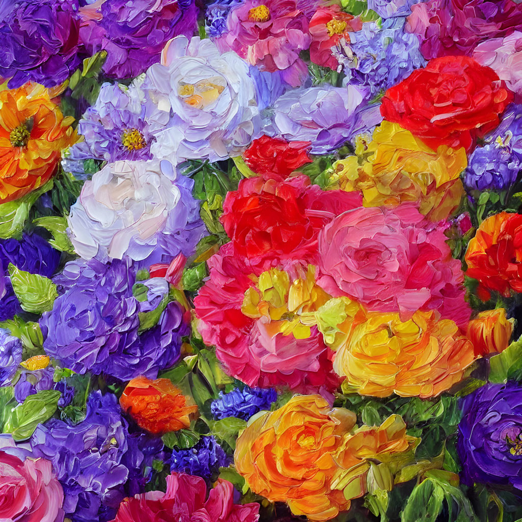 Colorful Flower Oil Painting with Textured Brushstrokes