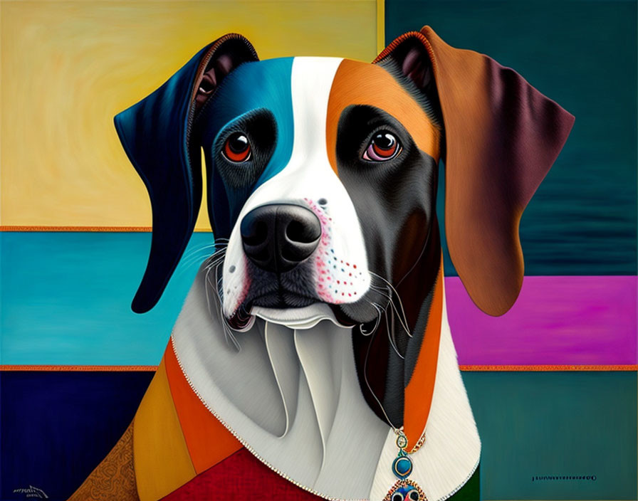 Colorful Dog Painting on Geometric Background