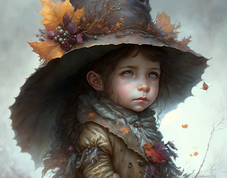 Young girl in autumn attire with expressive eyes.