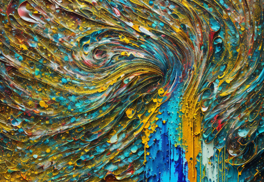 Colorful Abstract Swirl with Blue, Yellow, and Orange Hues