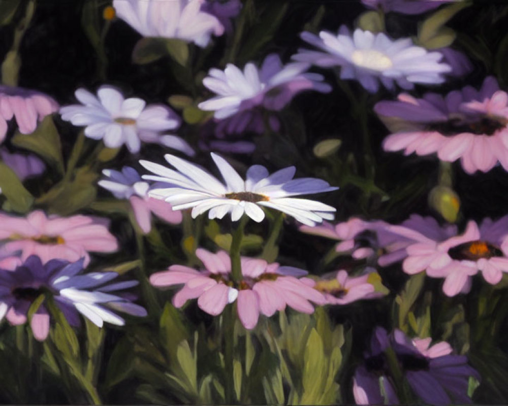 Assorted daisy-like flowers painting with white and pink petals