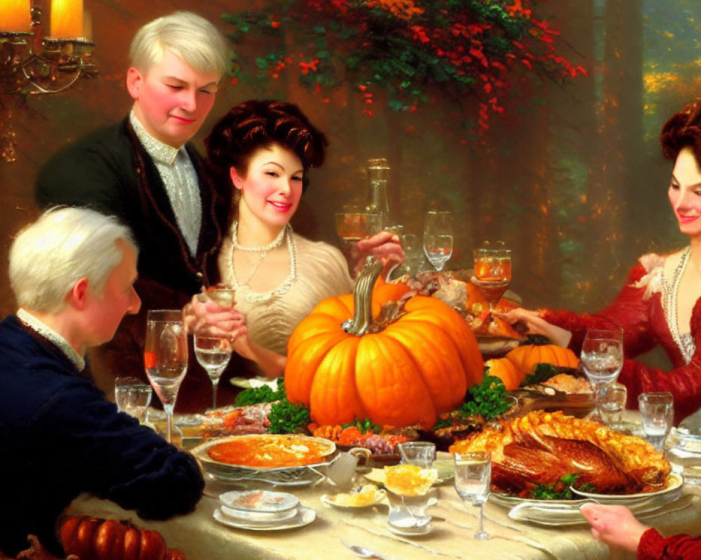 Festive Thanksgiving feast with autumnal decorations