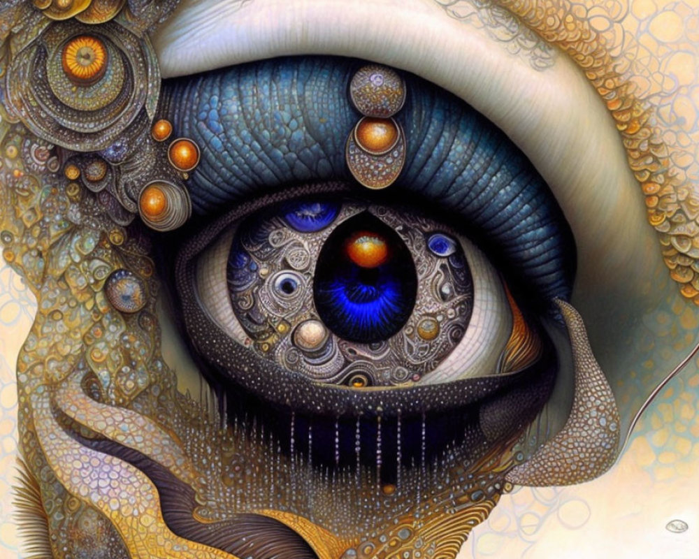 Detailed Surrealist Eye Art with Colorful Patterns