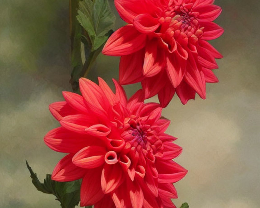 Vibrant red dahlias in full bloom against soft-focus background