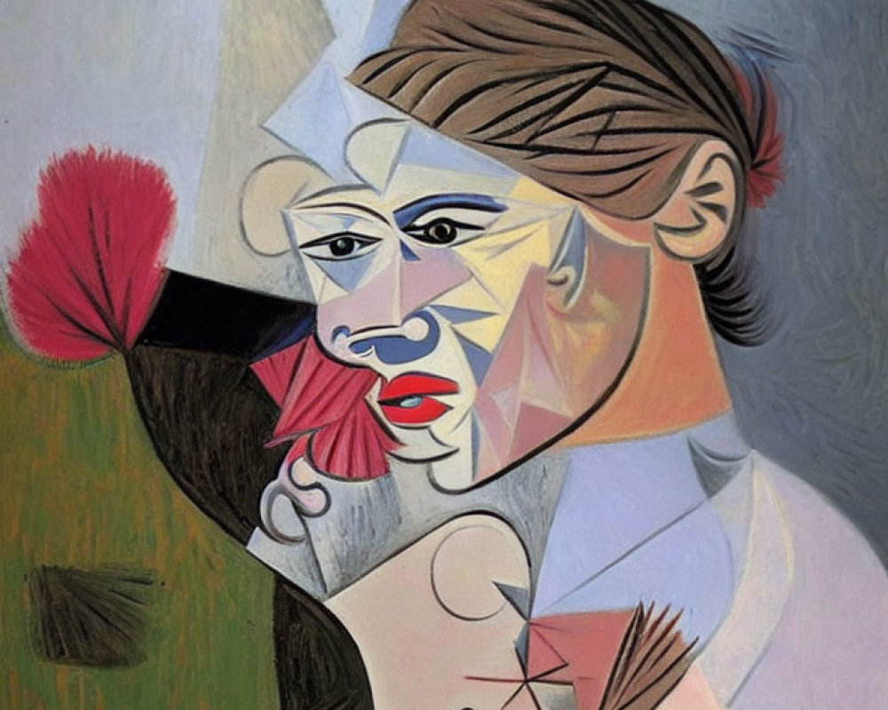 Colorful Cubist-style Painting of Multifaceted Female Face