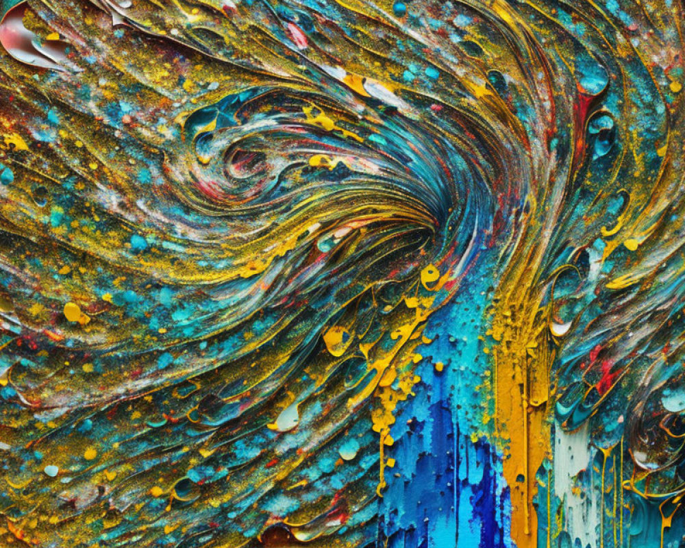 Colorful Abstract Swirl with Blue, Yellow, and Orange Hues