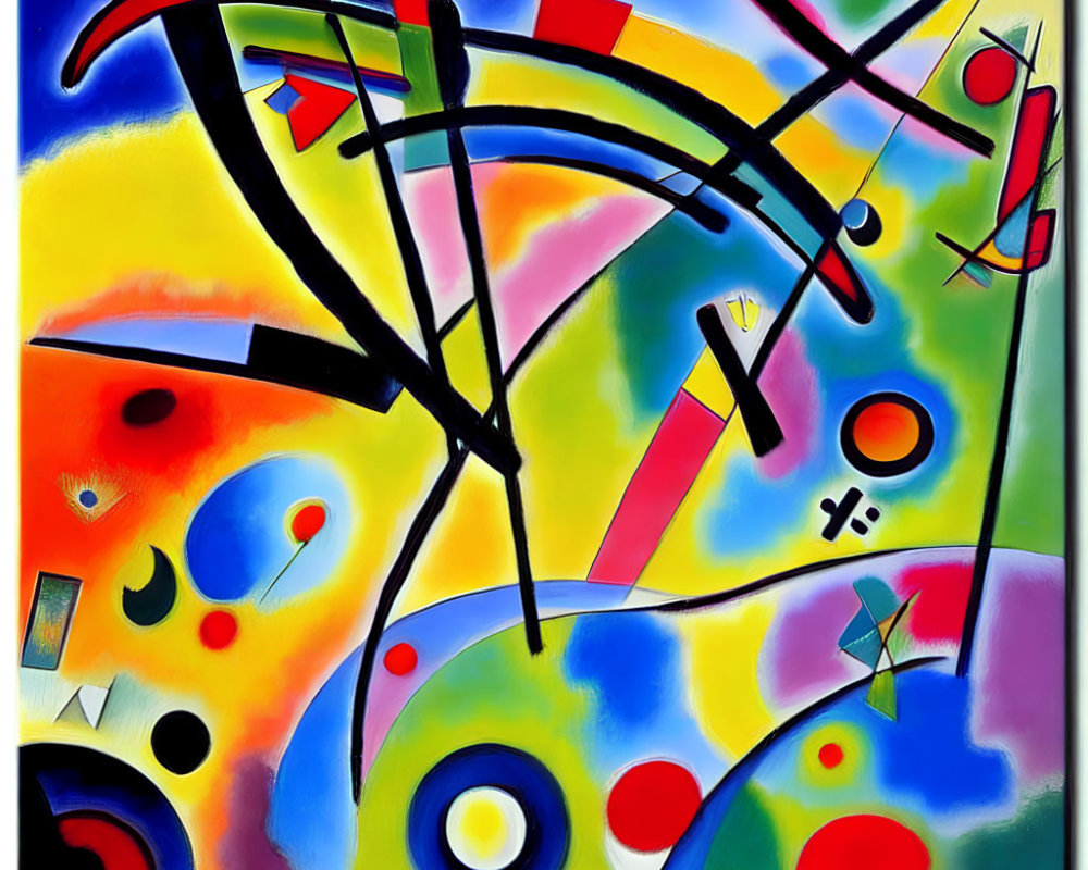 Vivid Abstract Painting with Geometric and Organic Shapes