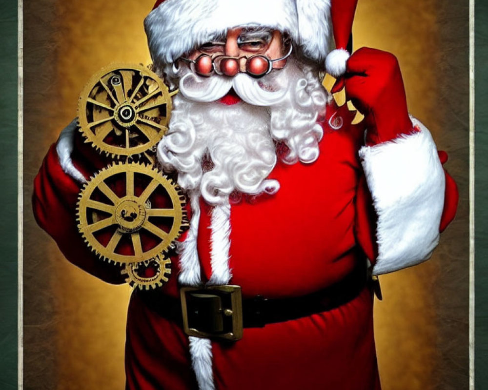 Steampunk Santa Claus with Gears and Goggles