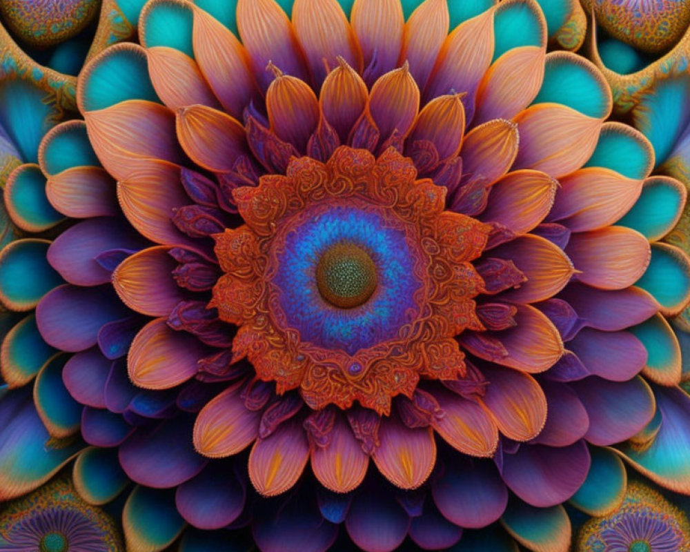 Colorful Digital Mandala with Blue, Orange, & Purple Patterns