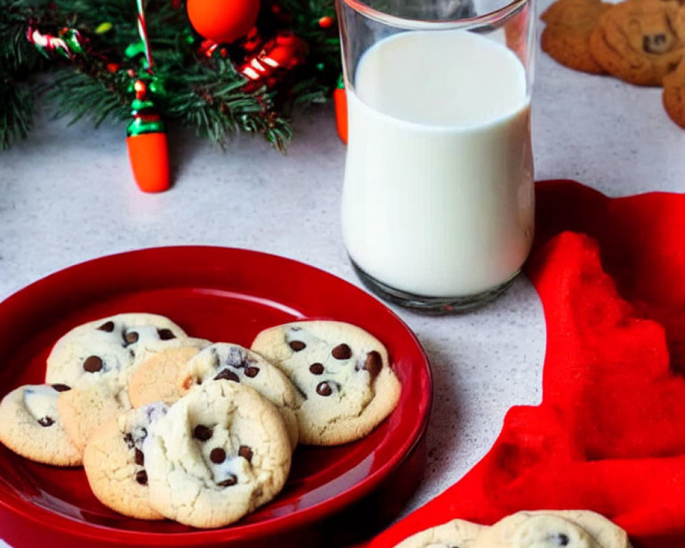 Holiday Setup: Milk, Chocolate Chip Cookies, Gingerbread, Christmas Decorations