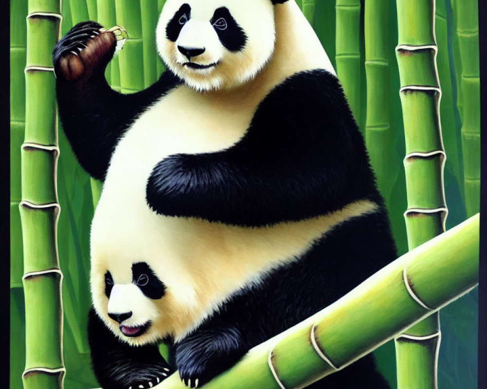 Panda and Cub in Bamboo Forest Painting