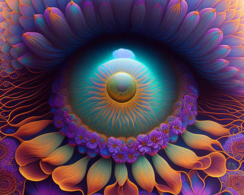 Colorful Psychedelic Eye Surrounded by Fractal Patterns