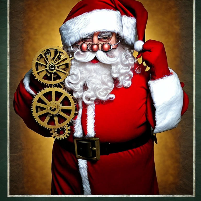 Steampunk Santa Claus with Gears and Goggles