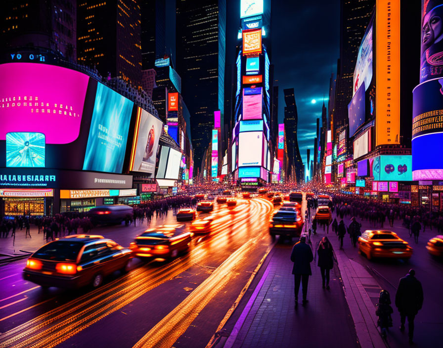 Vibrant Night Scene: Times Square Billboards & Crowds