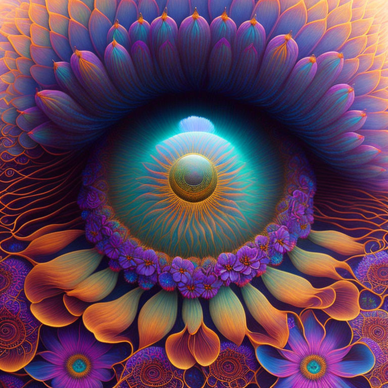 Colorful Psychedelic Eye Surrounded by Fractal Patterns