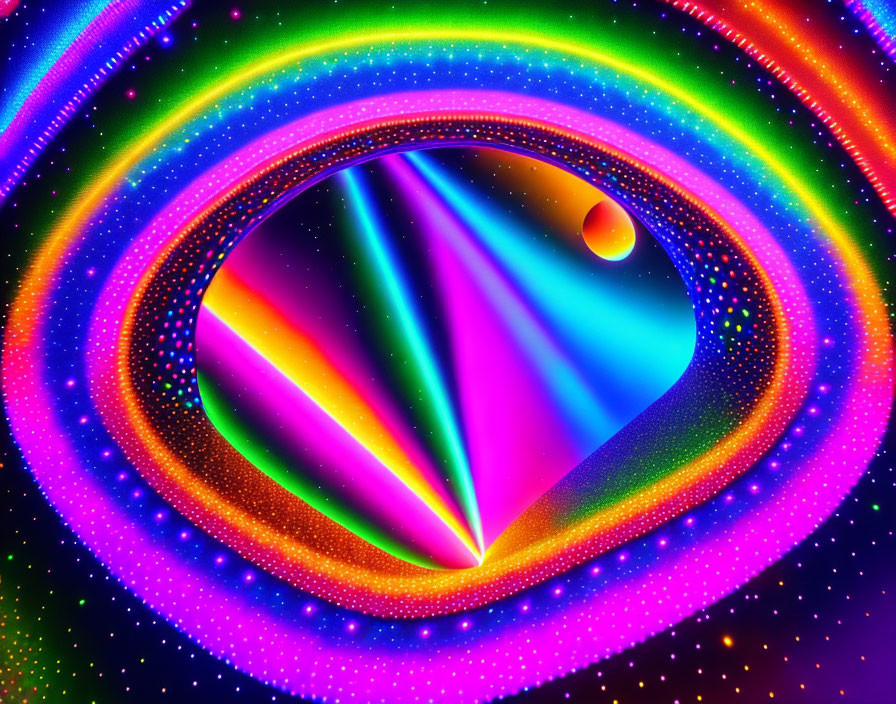 Colorful Psychedelic Digital Artwork with Rainbow Patterns and Neon Lights