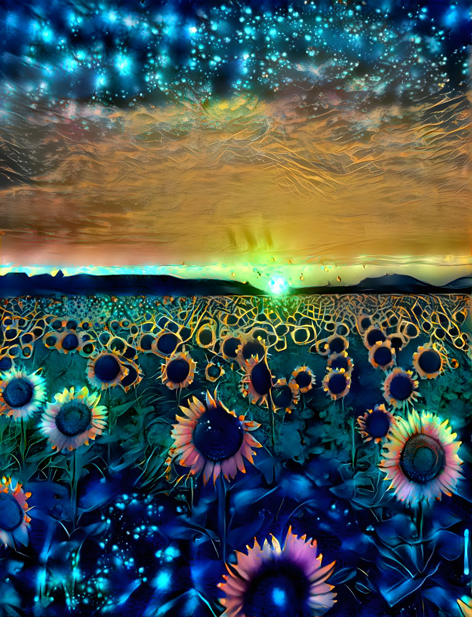 A Field of Sunflowers giving way to Night