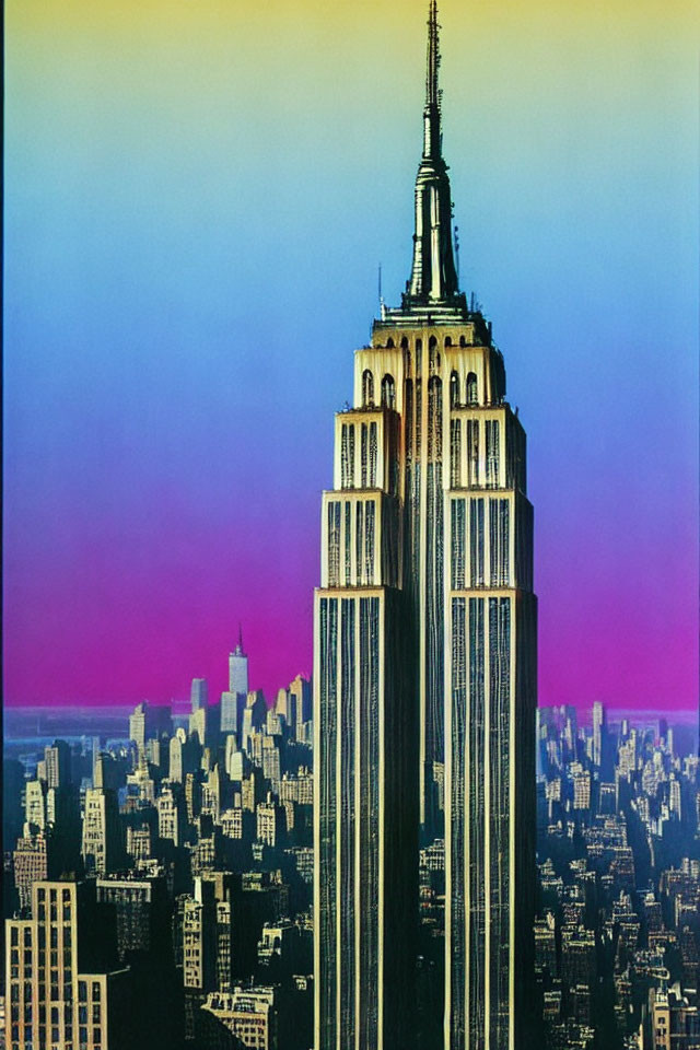 Iconic Empire State Building against vibrant New York City skyline.